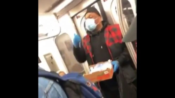 Guy Is Selling "Corona Packages" On The NYC Train