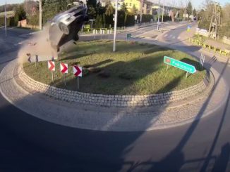Speeding Car Slams Into Roundabout, Launches Straight Into The Sky