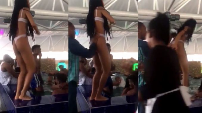 Guy Gets Tired Of Female Shaking Her Bones Near Pool