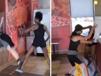 Chick Makes A Dramatic Escape Over The Counter To Run From A Fight