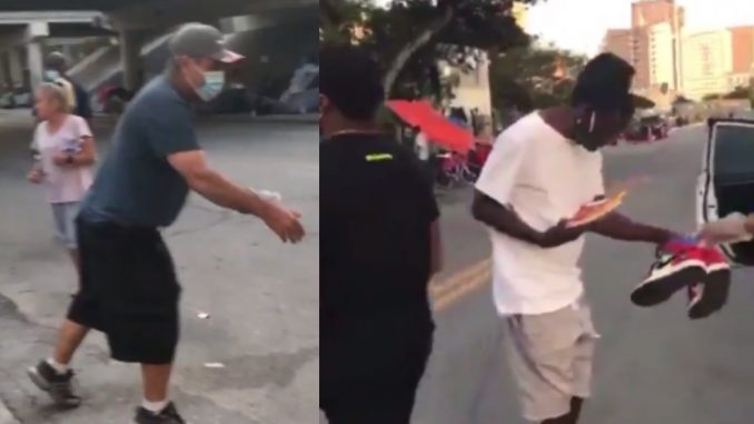 Guy Gives His Shoes And Belt Away While Feeding The Homeless In Miami