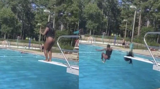 Girl Literally Flips Her Wig While Diving Into Pool
