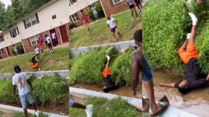 Guy Tries To Jump A Creek In The Hood...And This Is How It Ended