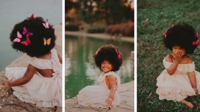 Baby Girl Sporting Afro With Butterflies Is Giving Baby Doll Vibes