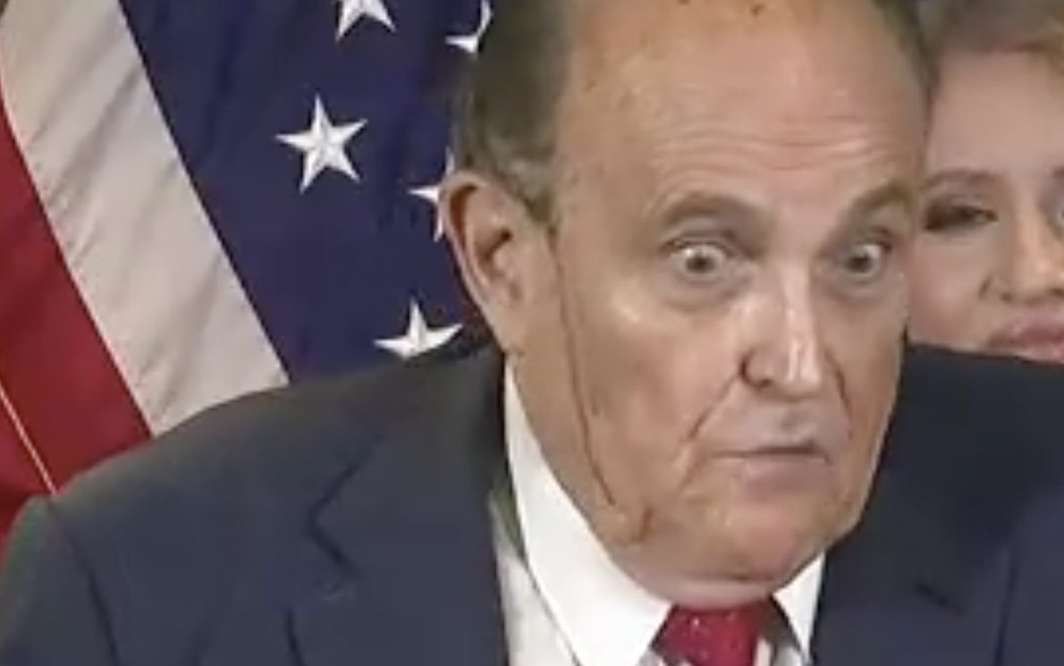 Rudy Giuliani Hair Dye runs down face: Press conference 