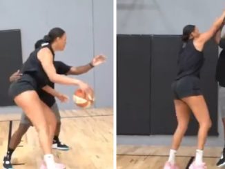 WNBA Star Liz Cambage Bodies NBA Trainers On The Court In A Post Game