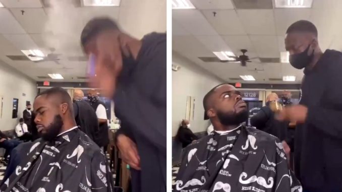 Barber Does A Fart Spray Prank On One Of His Customers