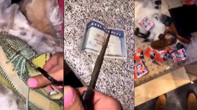 Pissed Off Woman Cuts Up Her Man's Sneakers, Timbs, and Even His Social Security Card