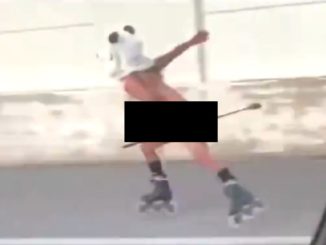 Video Shows A Man Skating On The Freeway In His Birthday Suit With A Panda Mask On