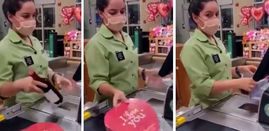 Cashier's Face Says It All When She Notices The Valentine's Candy & Plan B Pills