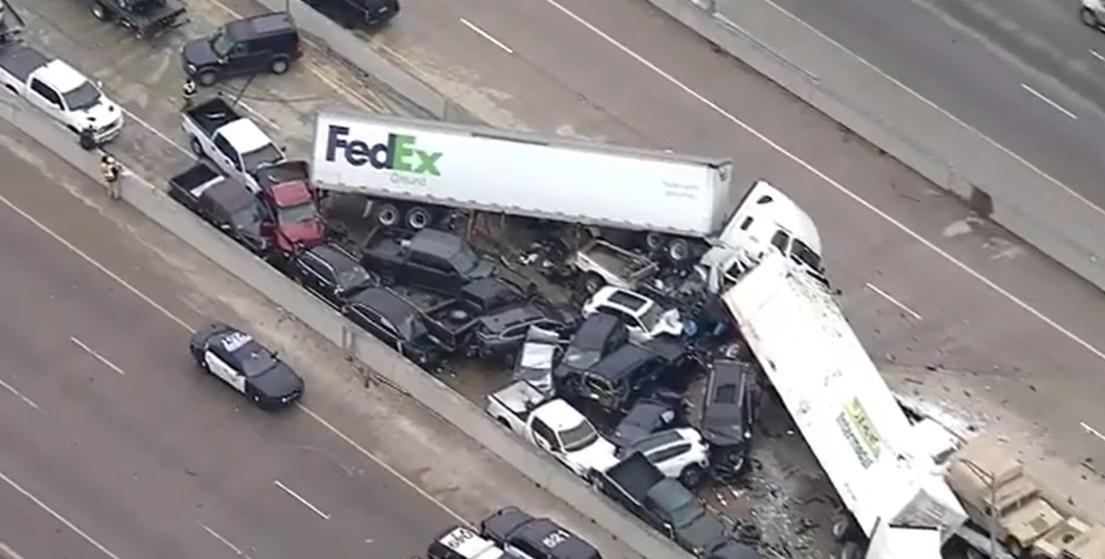 Cell Phone Footage Of Huge Vehicle Pileup In Ft. Worth, Texas