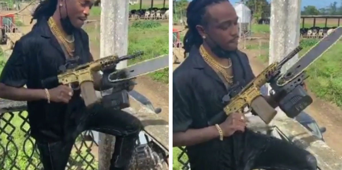 Quavo Shows Off His Gold Chainsaw Rifle