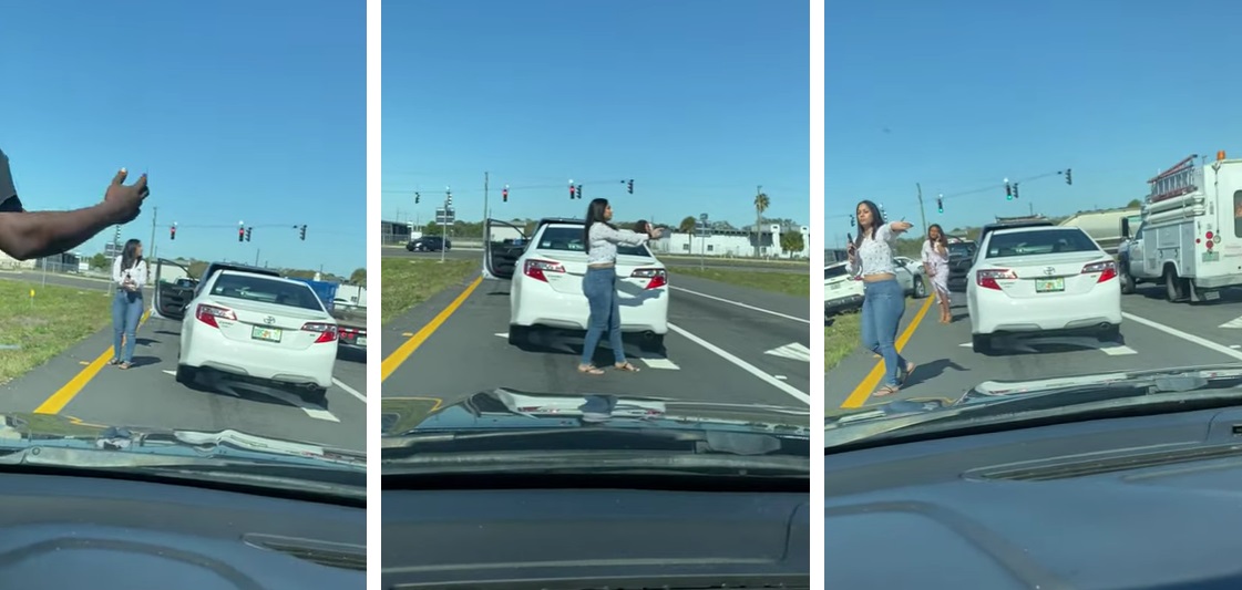 Woman Holds a Guy at Gunpoint After Traffic Accident