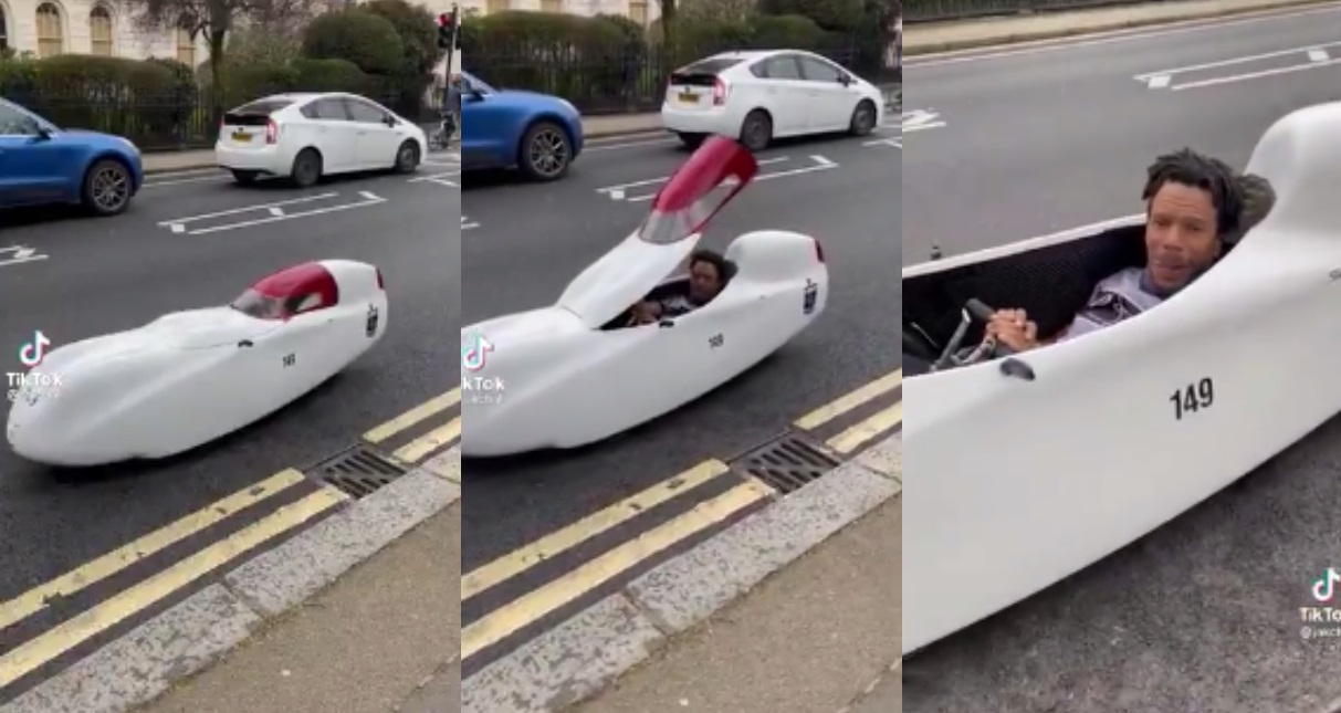Guy Pulls Up In A 'Human Powered' Vehicle