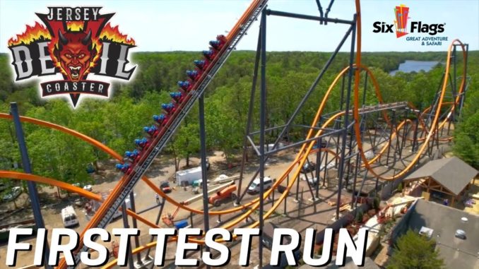 13-Story Record Setting Jersey Devil Rollercoaster Takes It First Test Run At Six Flags In New Jersey