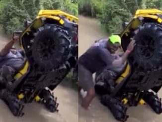 Guy Holds On For Dear Life After He Gets Stuck On 4-Wheeler Upright