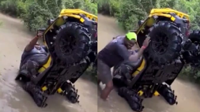 Guy Holds On For Dear Life After He Gets Stuck On 4-Wheeler Upright
