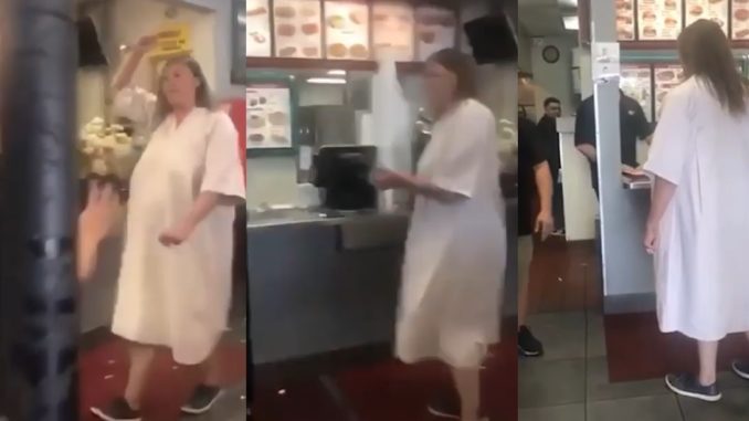 Crazy Possessed Woman Threatens to Stab Employee at Restaurant