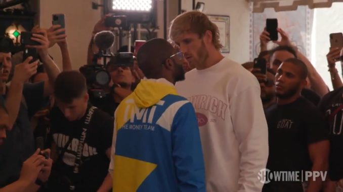 Floyd Mayweather and Logan Paul Get Face to Face in Miami Before Sunday's Match