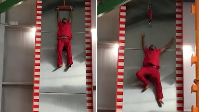 Grown Man Screams to the Top of His Lungs and Refuses to Go Down Slide With 32-Foot Drop