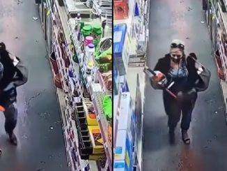 Woman Caught on Camera Trying To Stuff a Chainsaw Down Her Pants