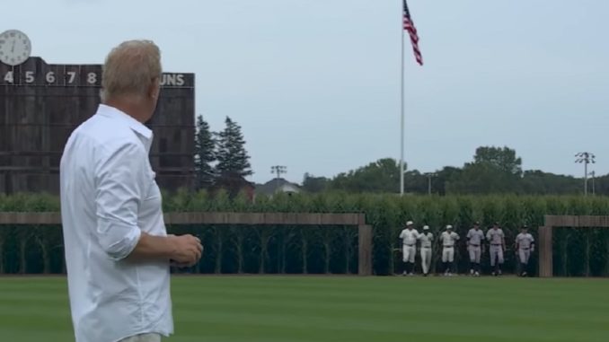 Kevin Costner Leads The Yankees and White Sox Out of The Cornfield at MLB at Field of Dreams