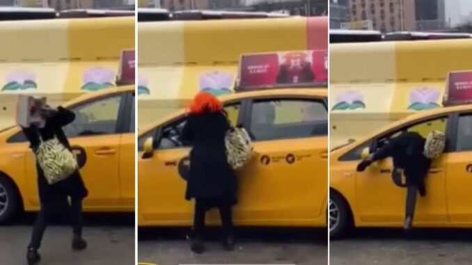 Caught Stealing in 4k: Woman Calmly Walk Over to Taxi and Bust the Window With a Cinderblock