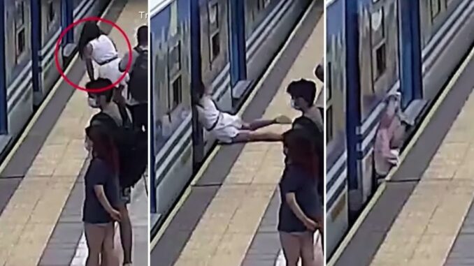 Viral Video Shows Woman Fainting and Falling into Oncoming Train and Survives