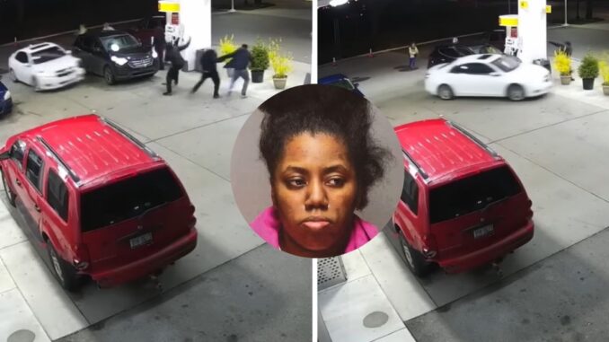Pure Chaos: Video Shows Wild Woman Trying to Run Over People at Gas Station