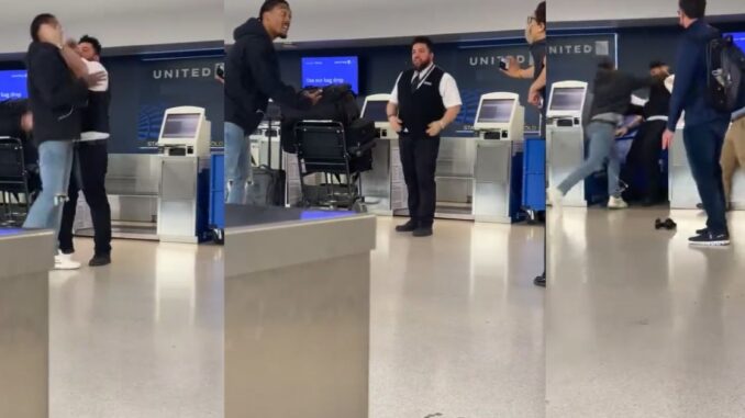 Airline Employee Gets Laid Out After Slapping Someone near Self Check-in