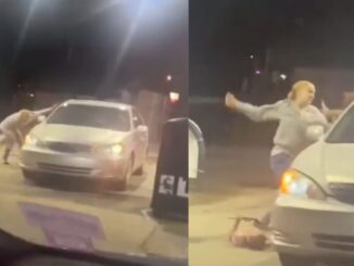 Woman Lays Her Baby on The Pavement So She Can Continue Fighting at Gas Station