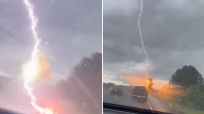 Unbelievable: Woman in Florida Captures the Moment Lighting Bolt Strikes Her Husband's Vehicle