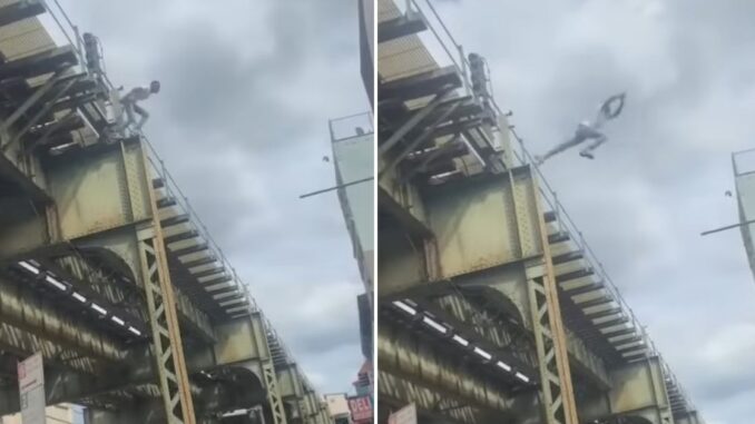 Man Fleeing NYPD Caught on Video Leaping from Elevated Subway Track to Roof